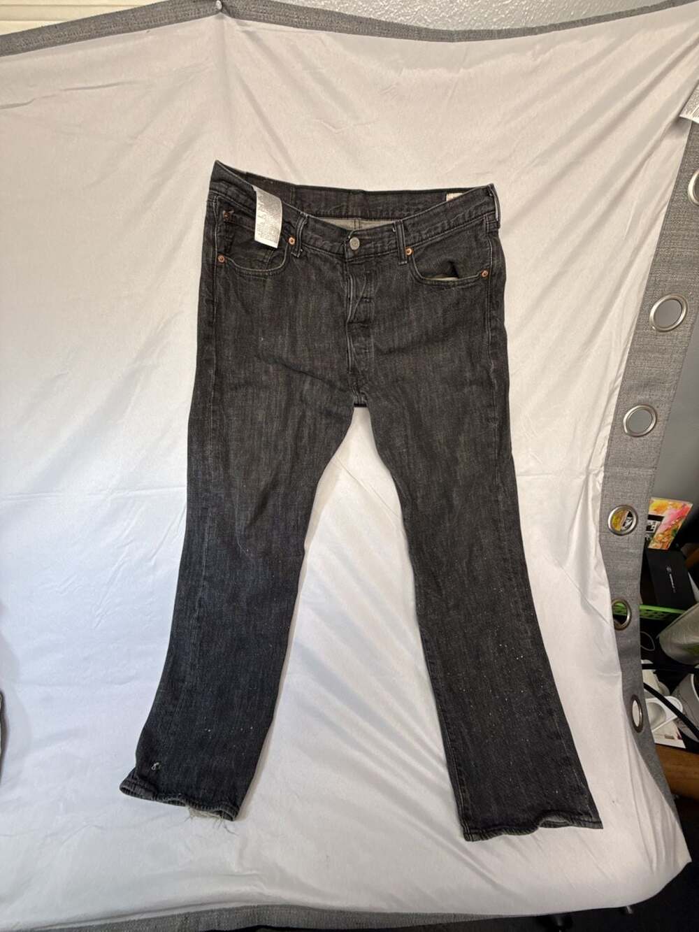 Vintage Levi's 501 Straight Leg Jeans Size 36x32 Black Denim button up, white oa